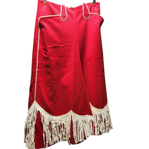 1940's Marge Riley Designer Hollywood Wool & Leather Western skirt Gaucho - Picture 1 of 12